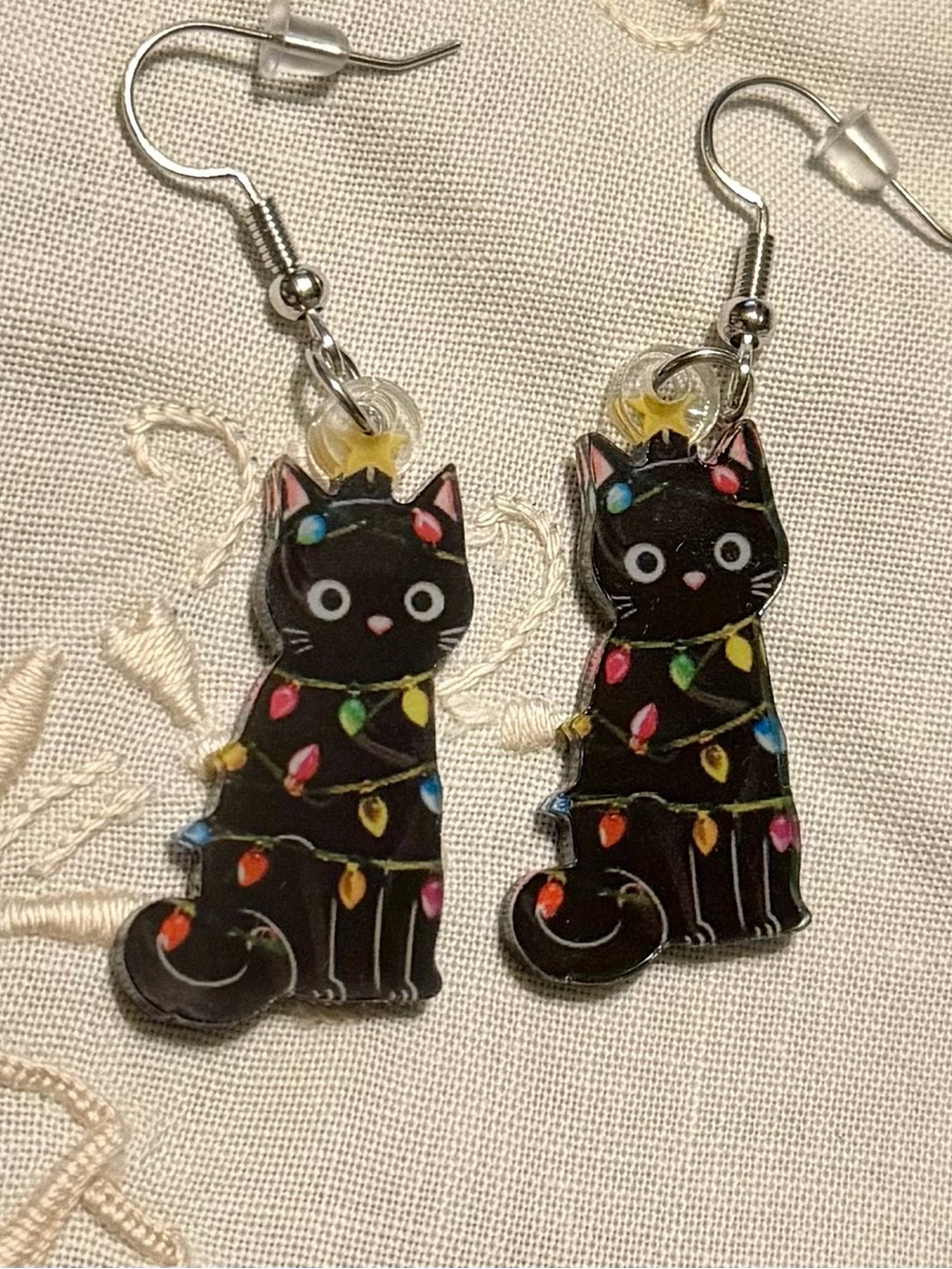 NewBlack Cat Christmas Earrings with Colorful Lights - #209